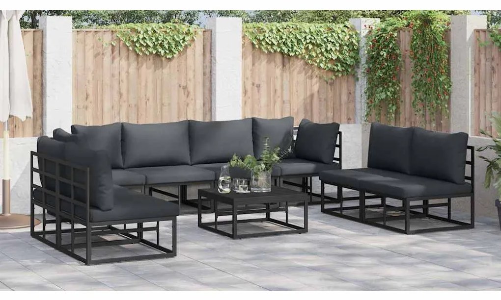 Conjunto de Sofá de Jardim 9 pcs Preto 70 x 70 x 32 cm Alumínio