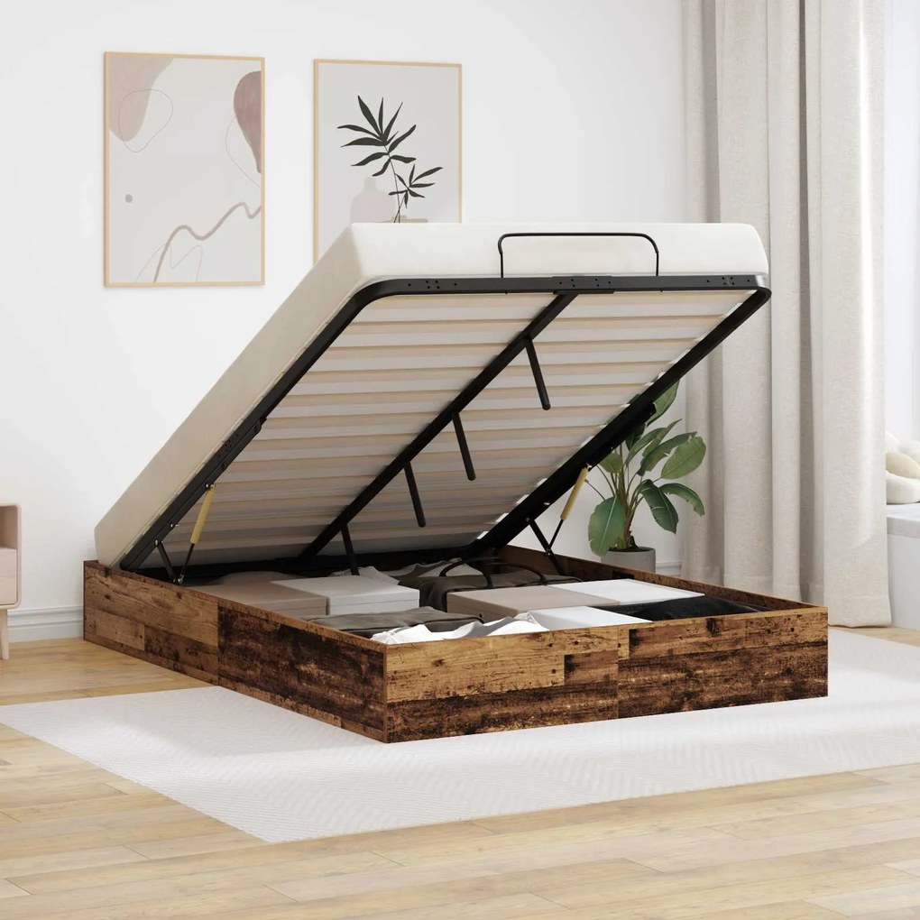 vidaXL Estrutura de Cama Ottoman Madeira antiga 193 x 120 x 25 cm