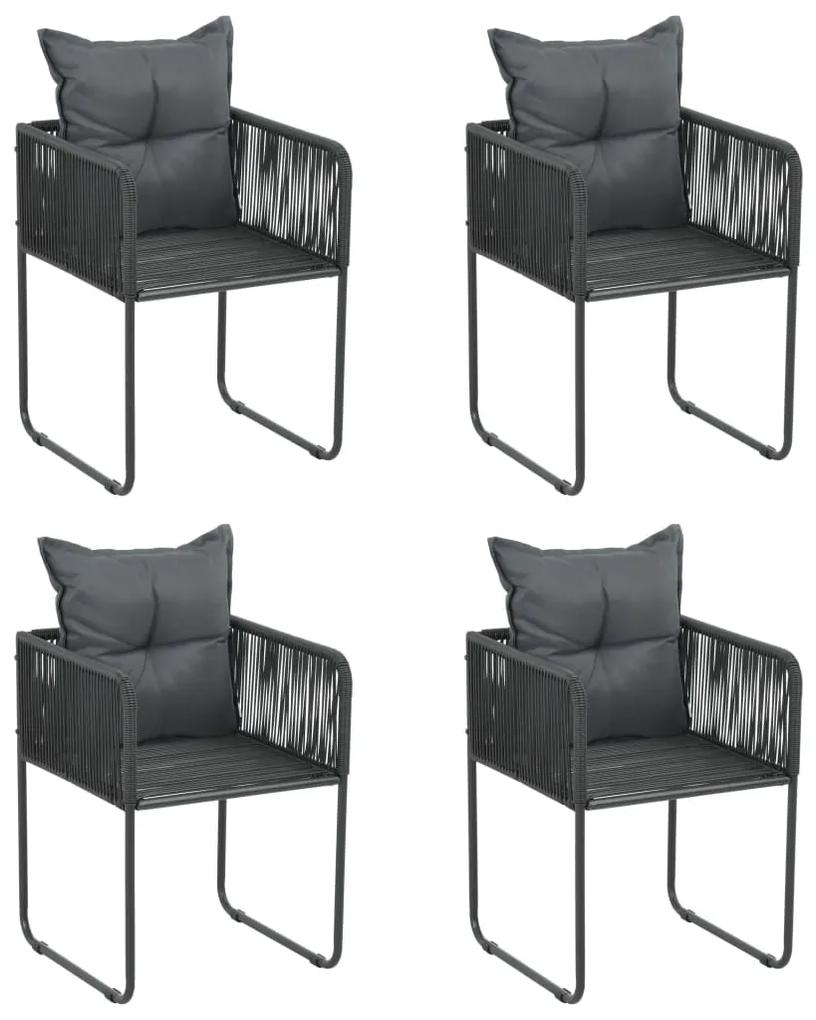 Cadeiras de exterior 4 pcs c/ almofadões vime PE preto