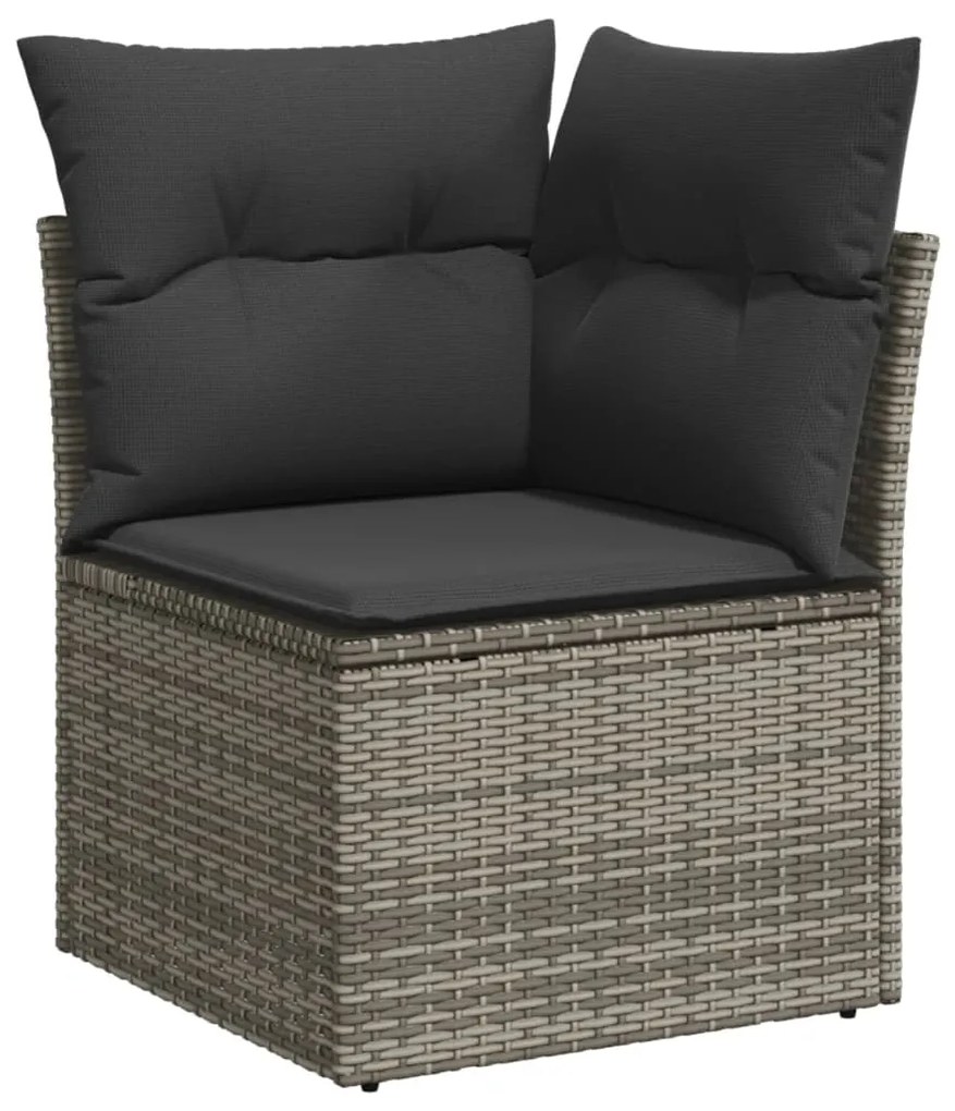 14 pcs conjunto sofás p/ jardim c/ almofadões vime PE cinzento
