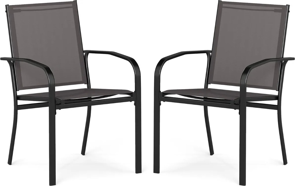 Conjunto de 2 cadeiras empilháveis para exterior com encosto alto, assento largo e braços para exterior 61 x 57,5 x 89 cm cinzento