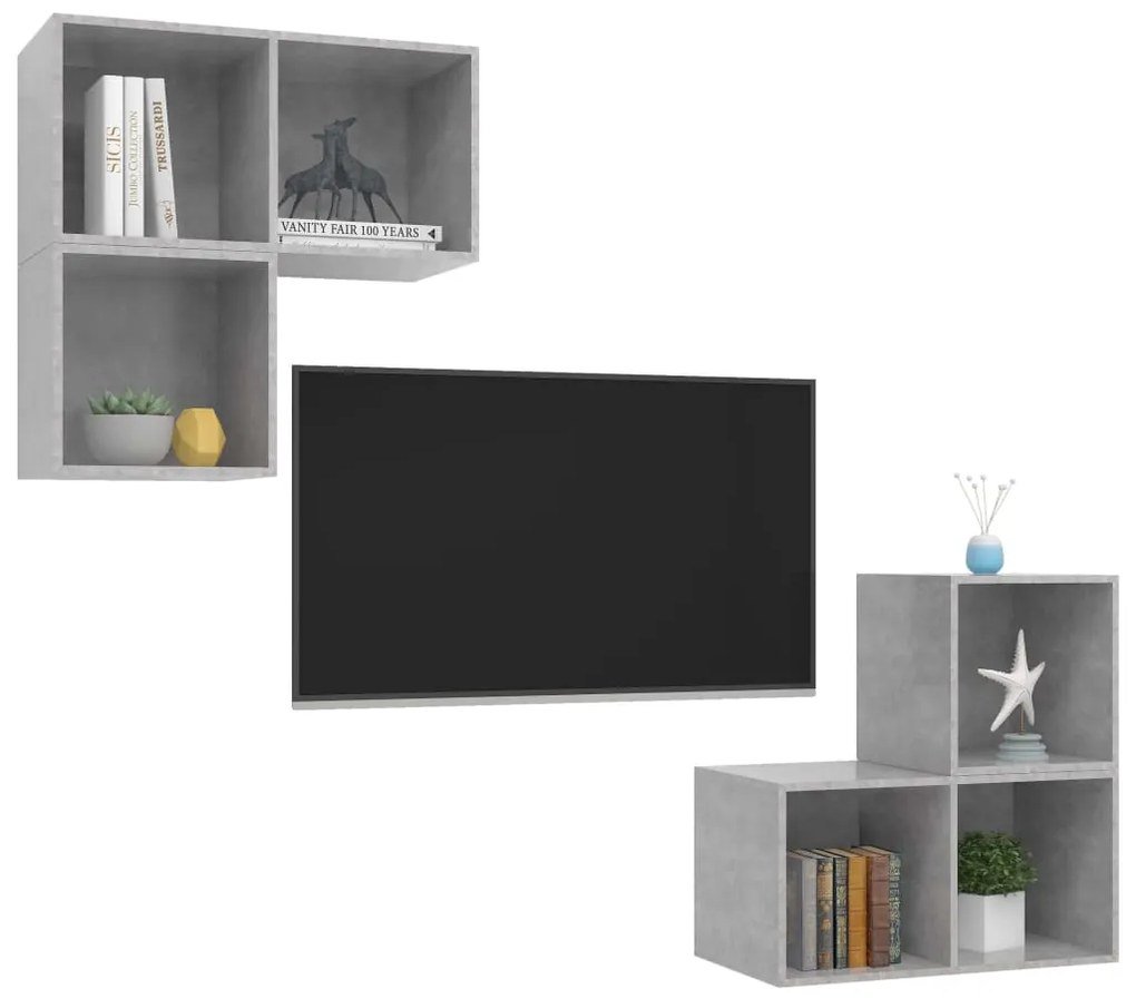 4 pcs conjunto de móveis de TV derivados madeira cinza cimento