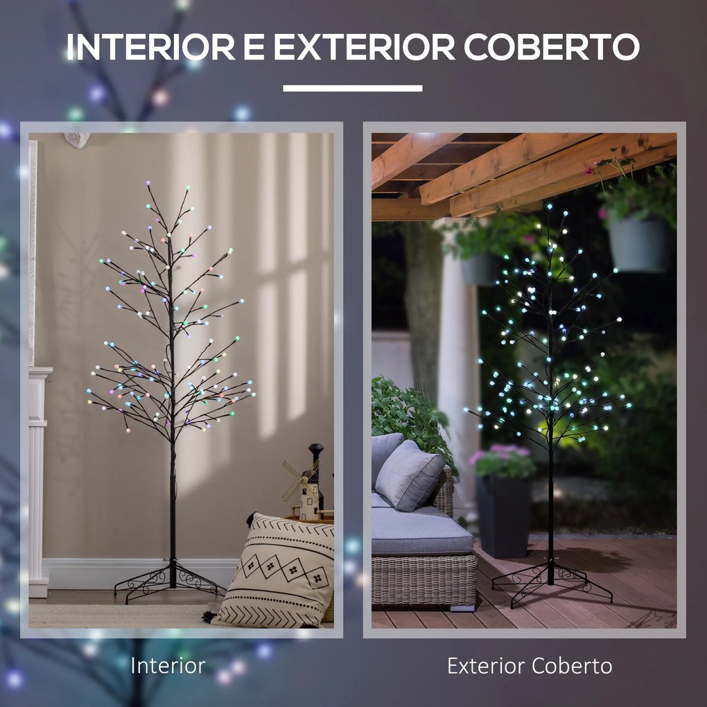 HOMCOM Árvore Sintética Altura 150cm com 120 Luzes LED IP44 Ajustável em 7 Modos Ramos Flexíveis e Base de Candeeiro Árvore Iluminada Decoração de Natal para Interiores 55x55x150cm Preto
