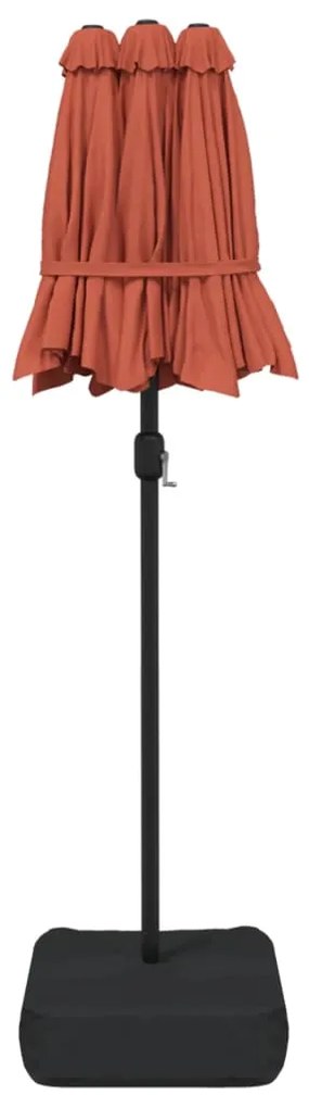 Guarda-sol de jardim c/ cabeça dupla/LED 316x145 cm terracotta