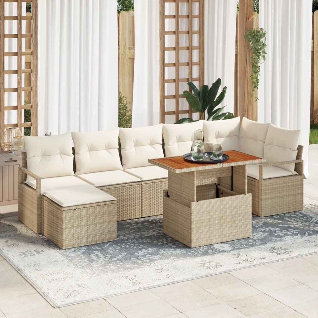 vidaXL Conjunto de Sofá de Jardim de 8 Peças com Almofadas Bege de Rattan Poliéster