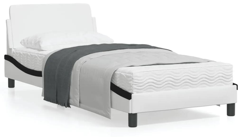 373084 vidaXL Estrutura cama c/cabeceira couro artificial 80x200 branco/preto