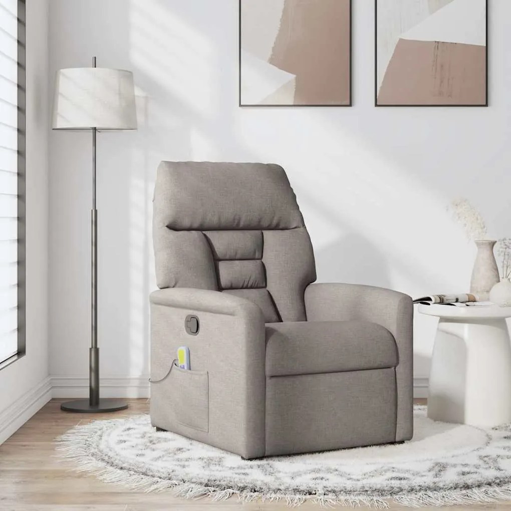 Poltrona de massagens reclinável tecido cinzento-acastanhado