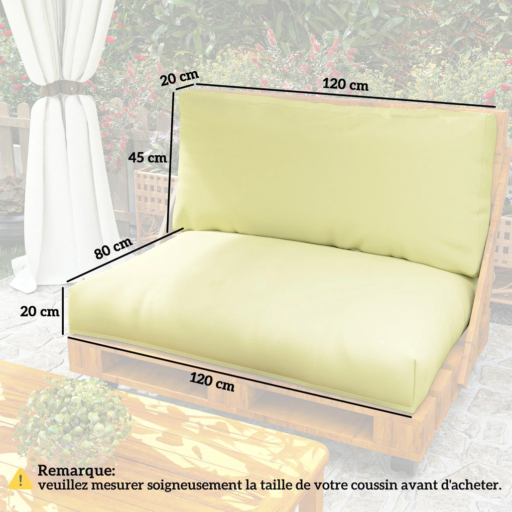 Almofadas para paletes (NÂO INCLUIDAS) de exterior, 2 lugares, almofadas de assento para paletes Euro, laváveis, 120 x 80 cm e 120 x 45 cm, bege
