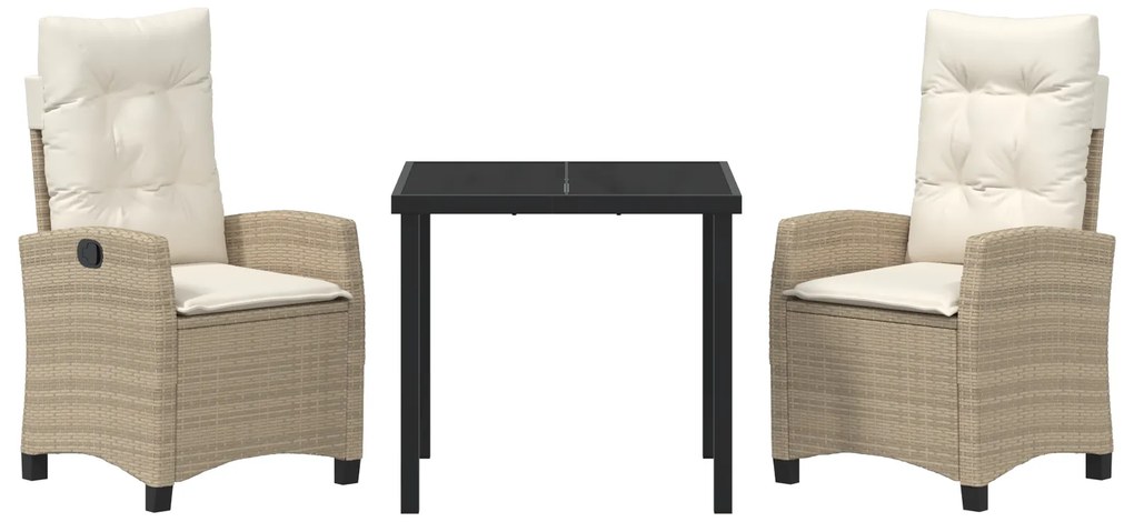 Conjunto de Jantar de Jardim de 3 Peças da com Almofadas - Rattan Poli