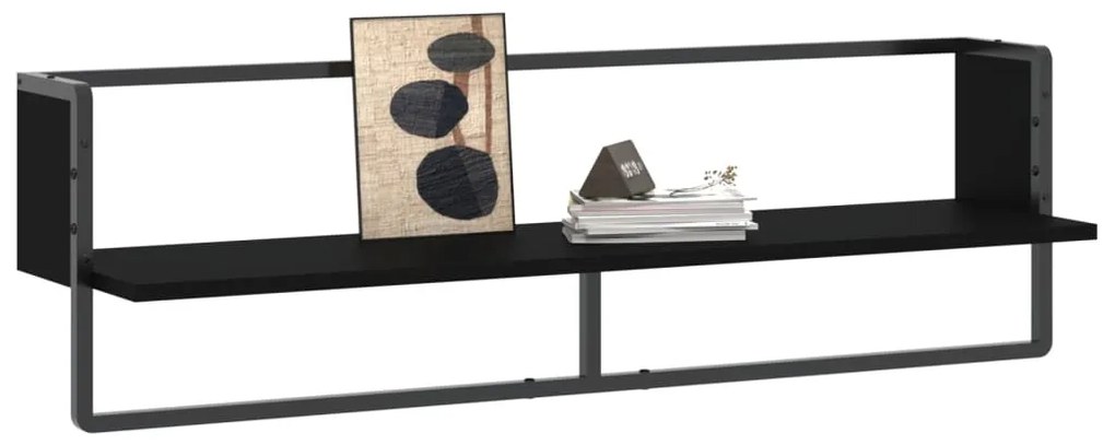 Prateleira de parede com barra 100x25x30 cm preto