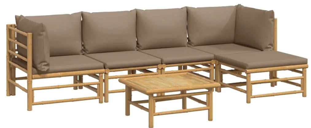 6 pcs conj. lounge jardim bambu almofadões cinzento-acastanhado
