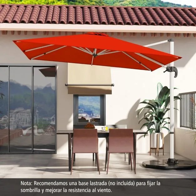 Guarda-sol de alumínio de 3 m quadrado com rotação de 360° e inclinação ajustável à prova de vento para jardim, piscina e terraço Laranja