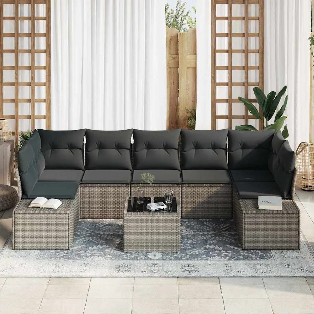 Conjunto de Sofá de Jardim 8 Peças Cinza em Rattan Sintético com Almof