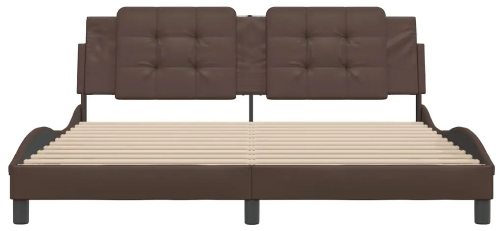 Estrutura cama c/ cabeceira 180x200cm couro artificial castanho