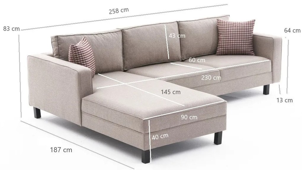 Sofá de Canto Kale – Creme – 258x83x181 cm