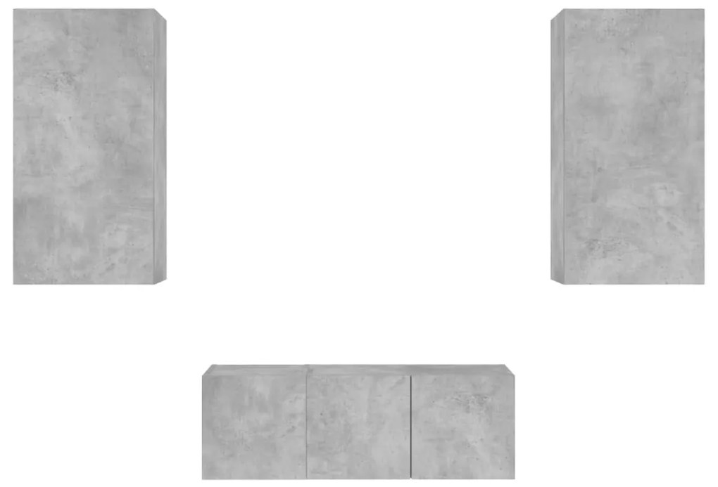 4 pcs móveis parede p/ TV c/ LEDs deriv. madeira cinza cimento