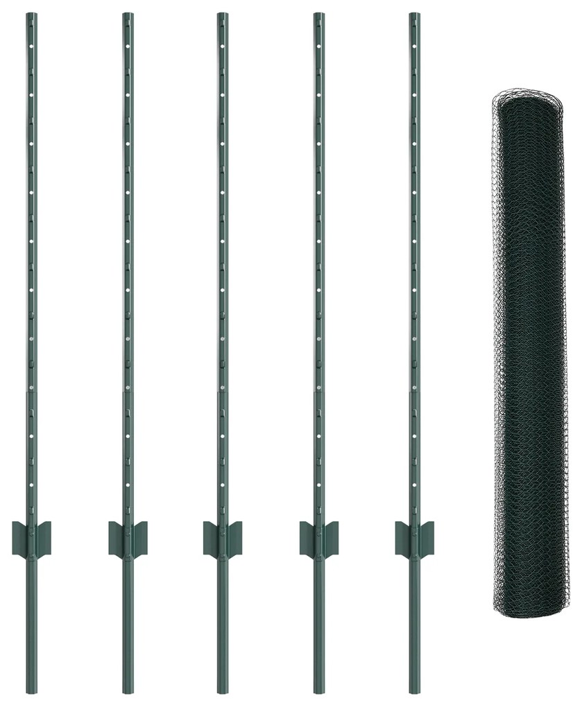 Postes de Cerca vidaXL 5 pcs Canal U Verde 100 cm Aço