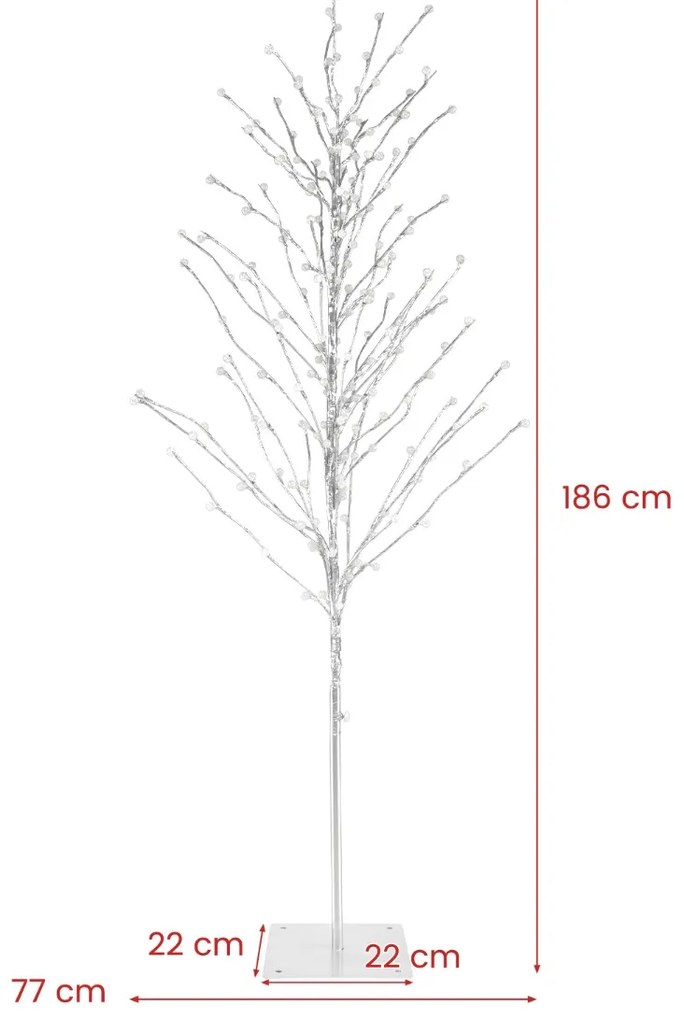 Árvore de Natal de bétula iluminada com 168 luzes LED brancas quentes e base metálica para interior e exterior, 180 cm