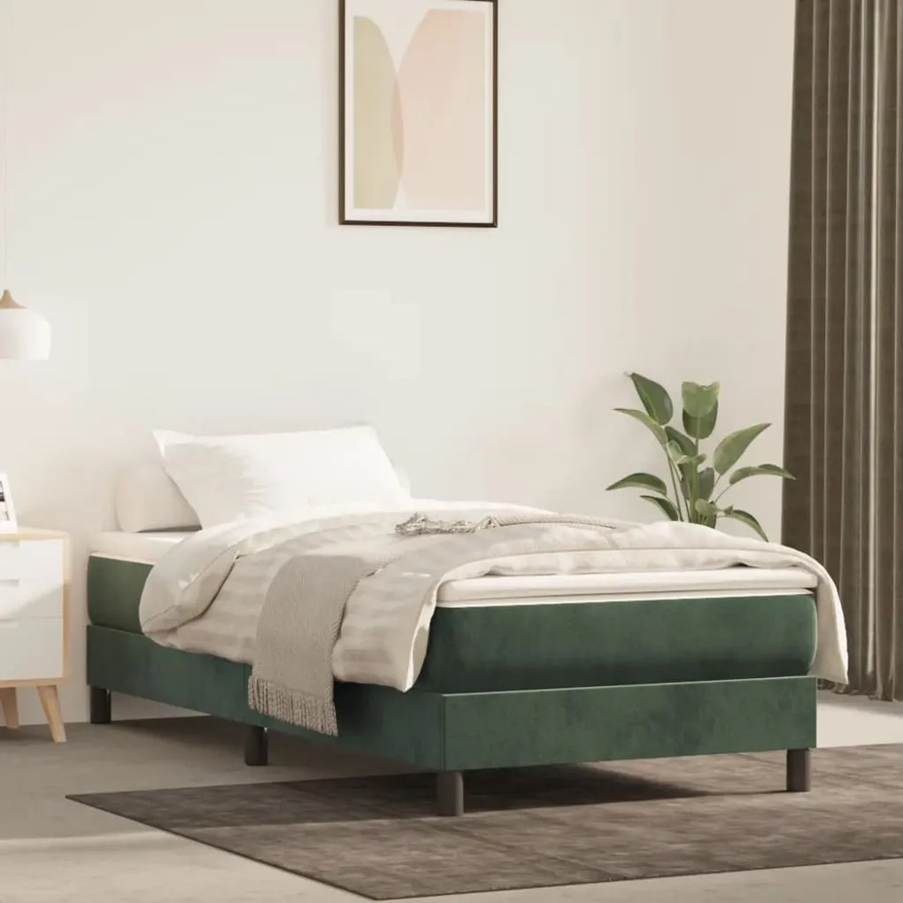 vidaXL Estrutura de cama com molas 90x200 cm veludo verde-escuro