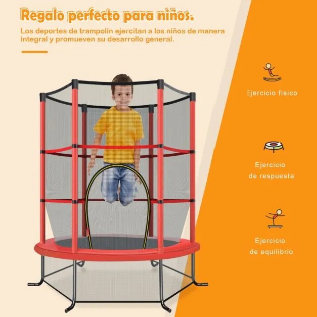 Trampolim para crianças 191 cm com rede de segurança e almofada para molas recreativas Estrutura em aço Vermelho