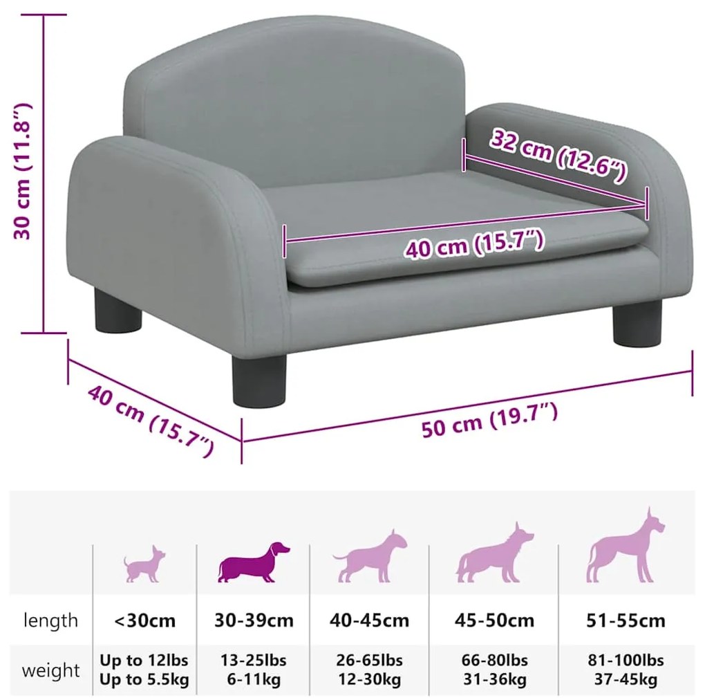 Cama para cães 50x40x30 cm tecido cinzento-claro