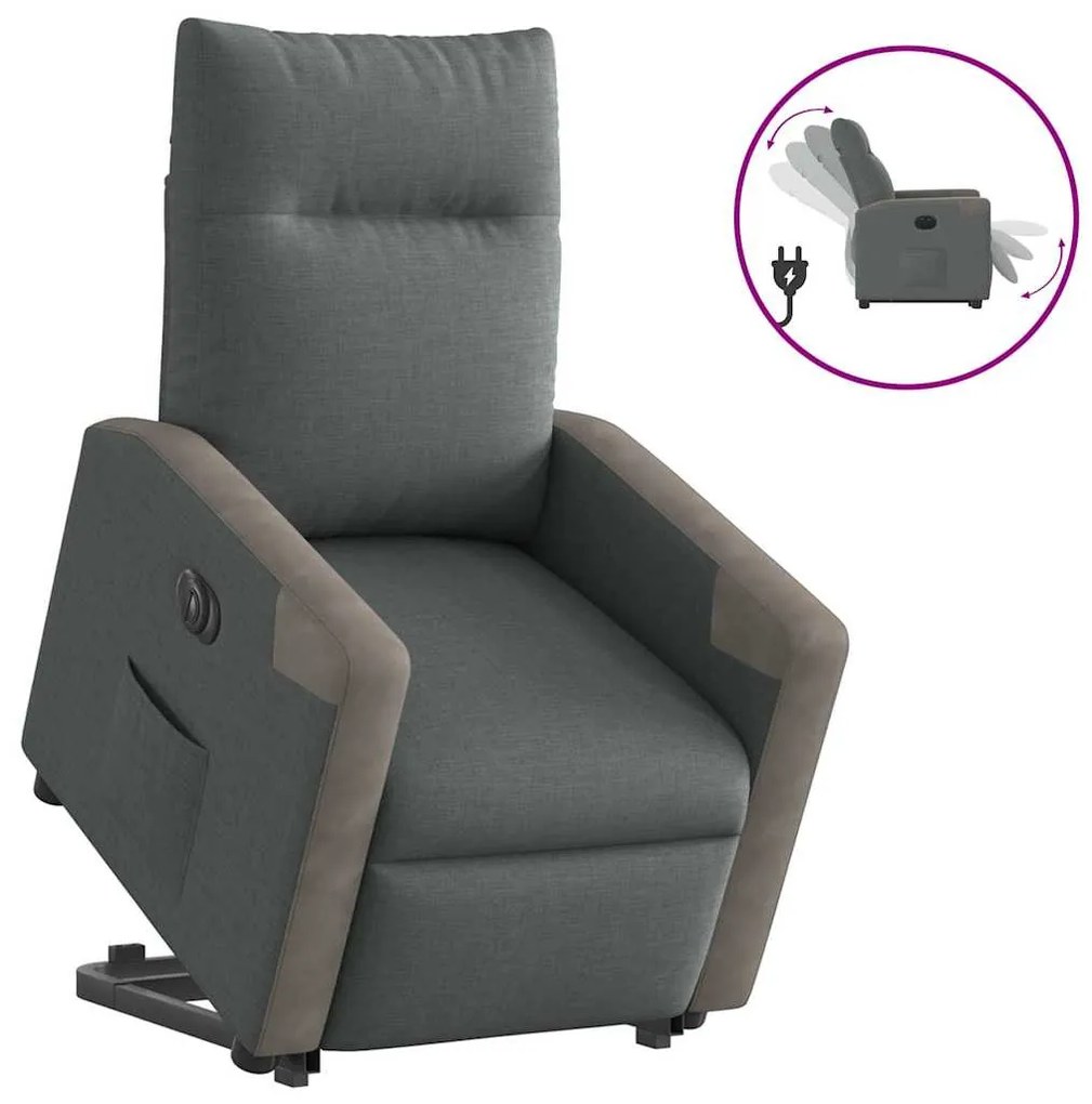 vidaXL Poltrona reclinável elevatória elétrica tecido cinzento-escuro