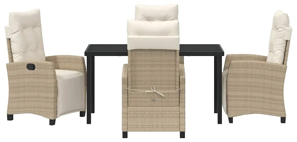 Conjunto de jantar de jardim de 5 peças, bege em rattan poliéster.