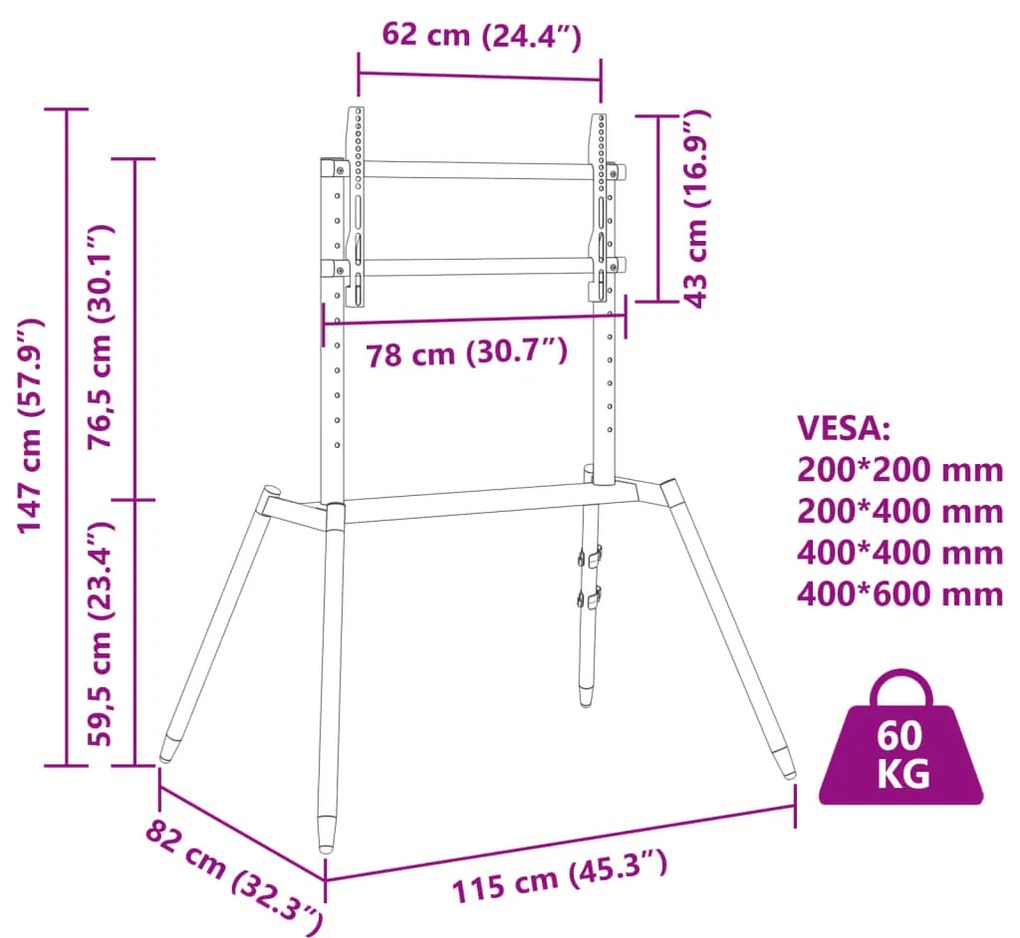 Suporte TV cavalete p/ ecrãs de 37-86" Max VESA 400x600mm 60kg