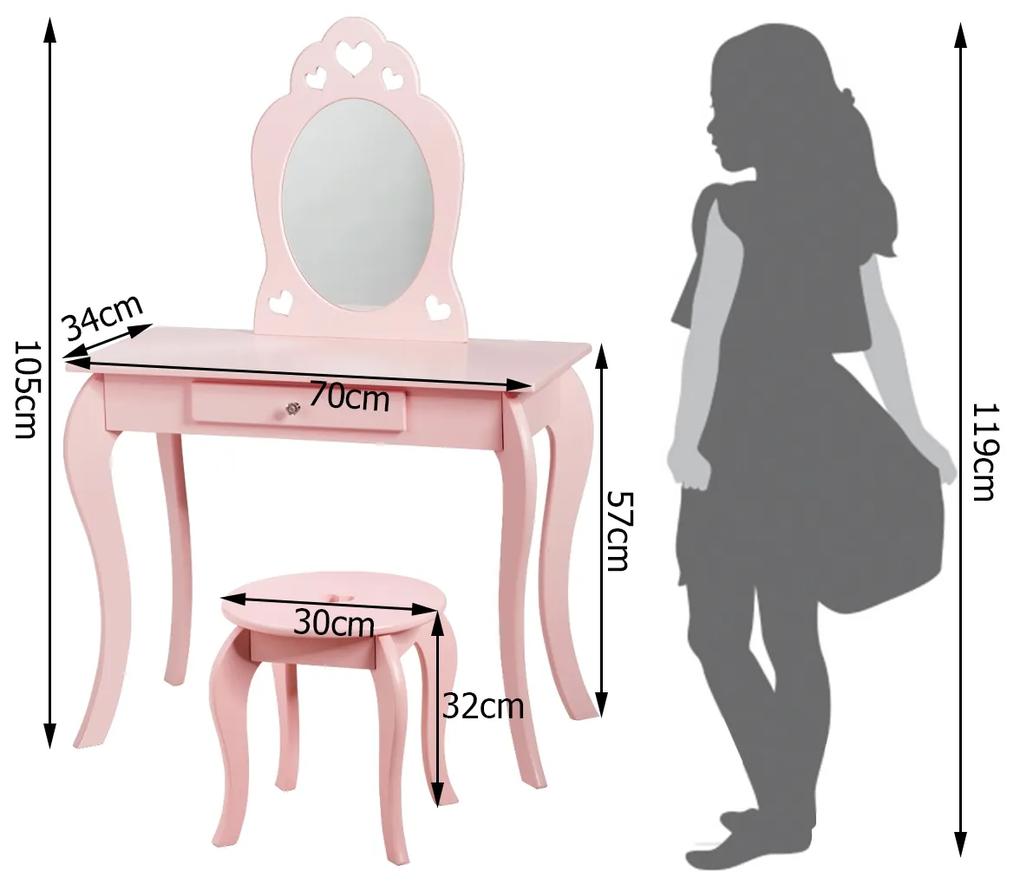 Toucador 2 em 1 com espelho e gaveta removível para meninas 70 x 34 x 105 cm rosa