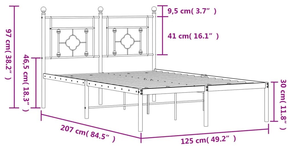 Estrutura de cama com cabeceira 120x200 cm metal branco