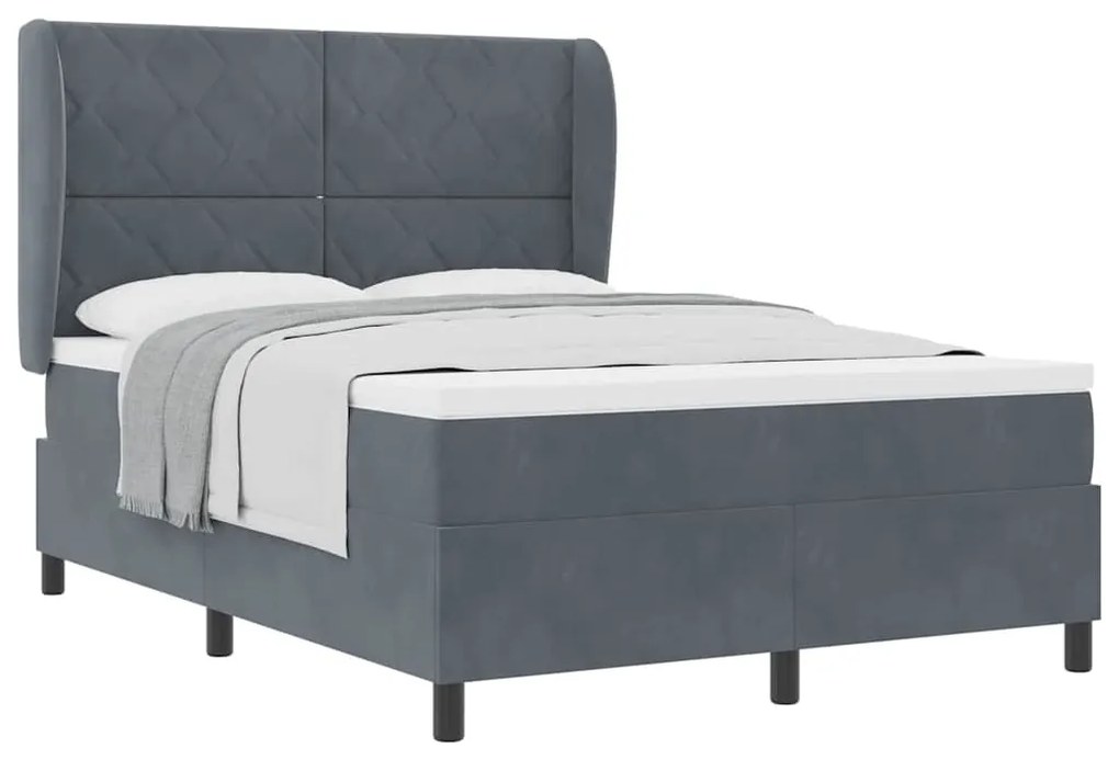 Cama Box com Colchão Cinza Escuro 160x200 cm em Veludo