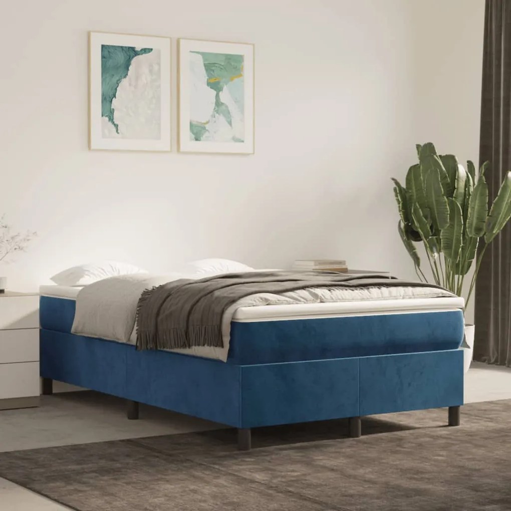 Estrutura de cama sem colchão 120x200 cm veludo azul