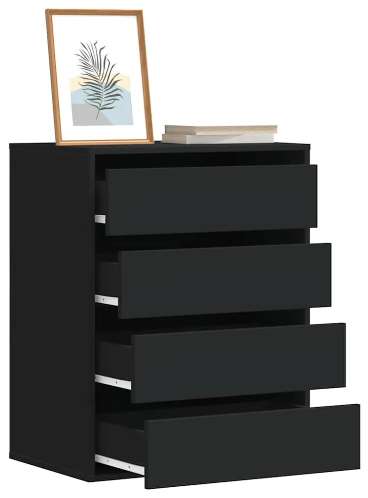 Cómoda com 4 Gavetas - 60x41x76 cm - derivados de madeira - preto
