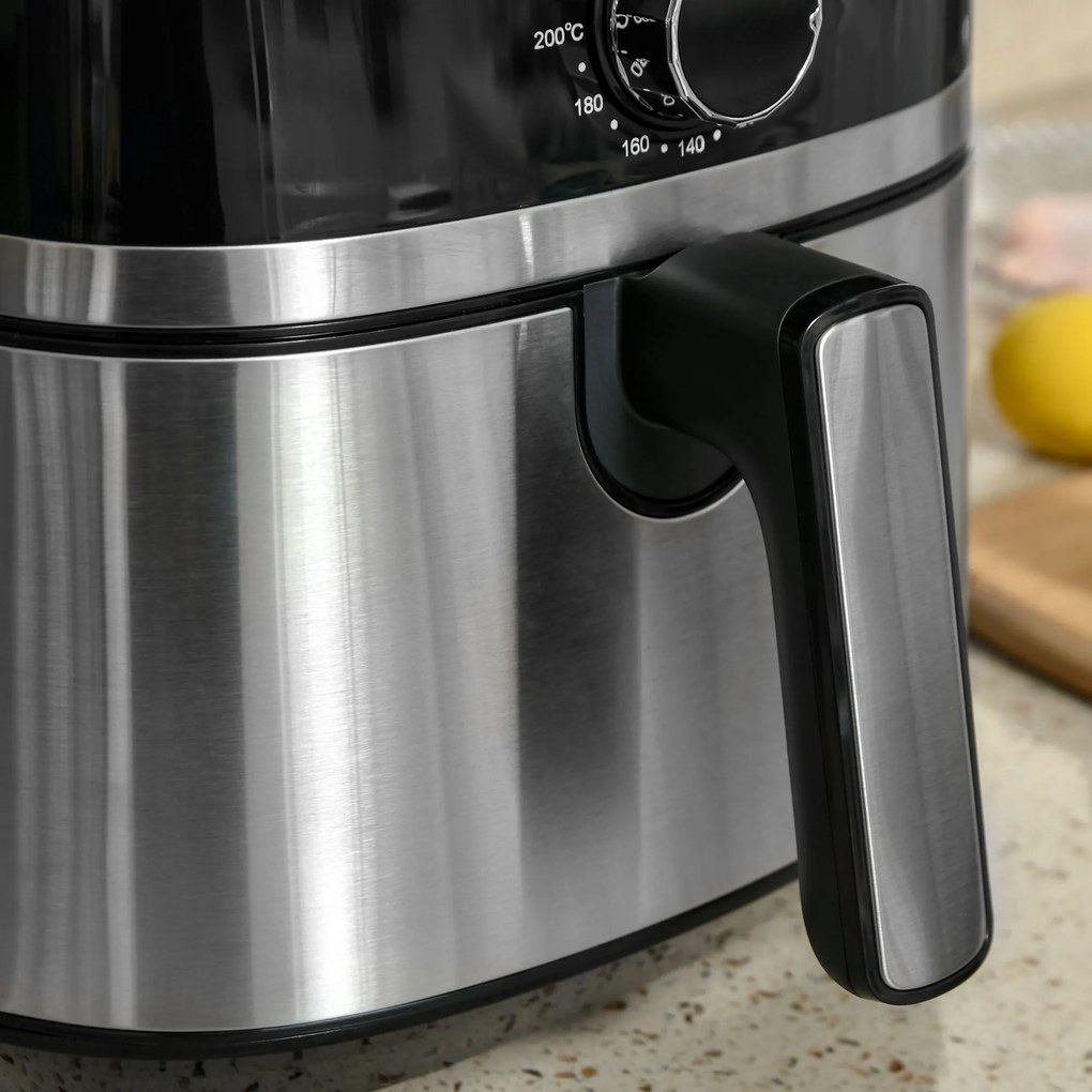 HOMCOM Fritadeira sem Óleo 4,5L Fritadeira de Ar Quente 1500W com 8 Programas Temporizador Temperatura Ajustável Desligamento Automático e Cesta Antiaderente 35,5x28x33,8cm Preto