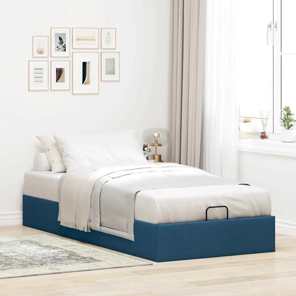 Estrutura de cama otomana sem colchão 90x190 cm tecido azul