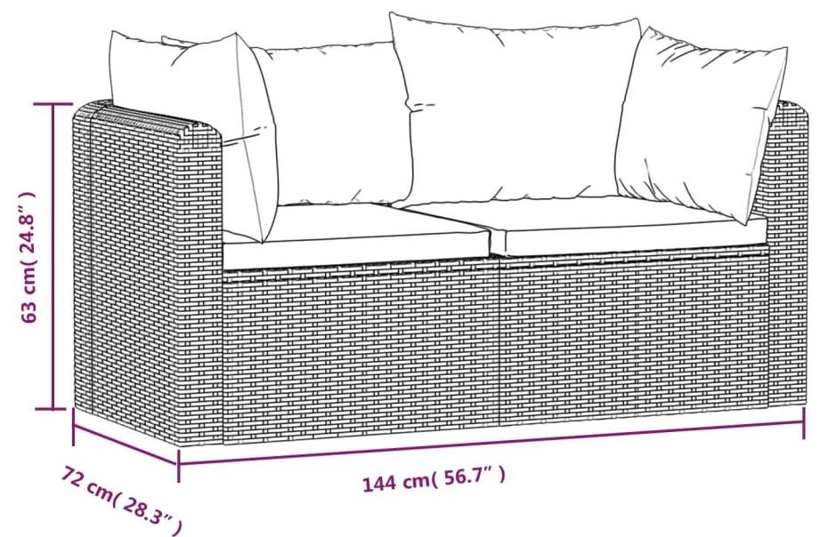2 pcs conjunto sofás de jardim c/ almofadões vime PE preto