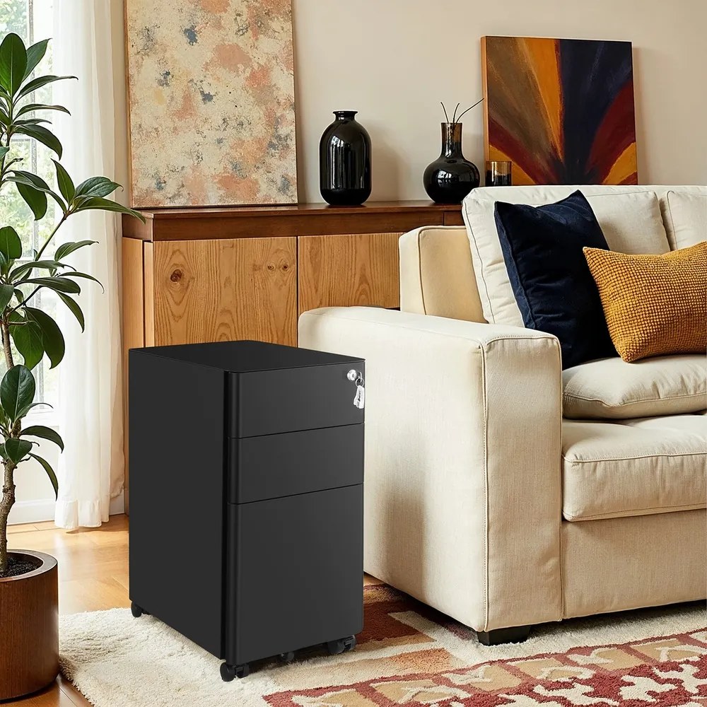 Bloco gavetas escritório com rodas 46 x 30 x 59,2 cm Preto