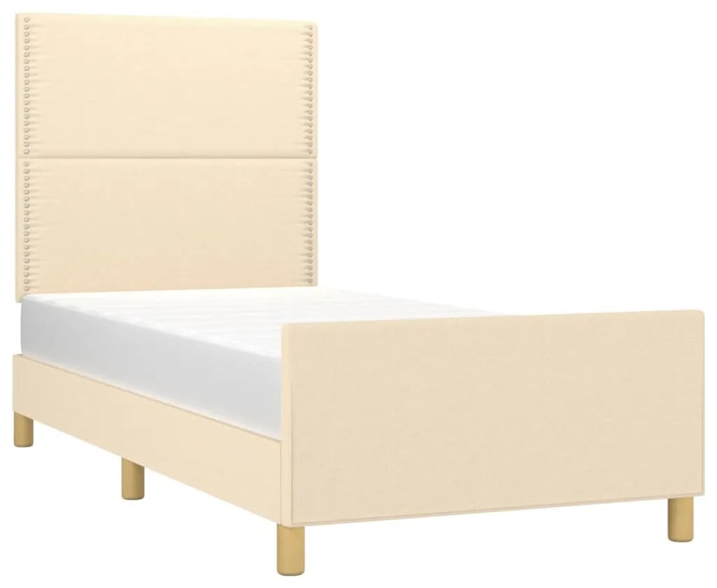 Estrutura de cama c/ cabeceira tecido cor creme 90x190 cm