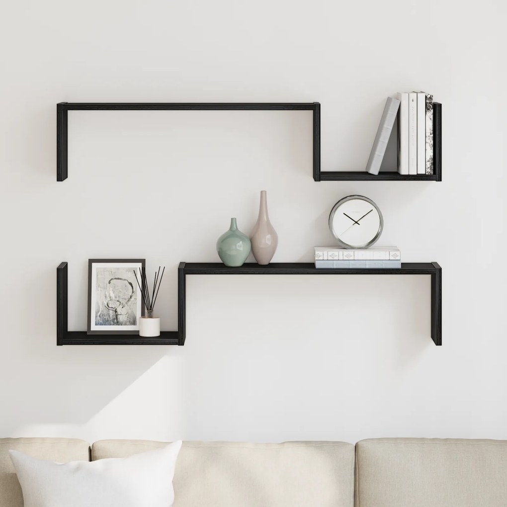 Prateleira de Parede vidaXL 2 pcs Carvalho Preto 100x15x70 cm Madeira Revestida
