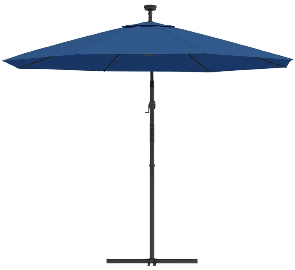 Guarda-sol cantilever c/ luzes LED/poste aço 300 cm azul-ciano