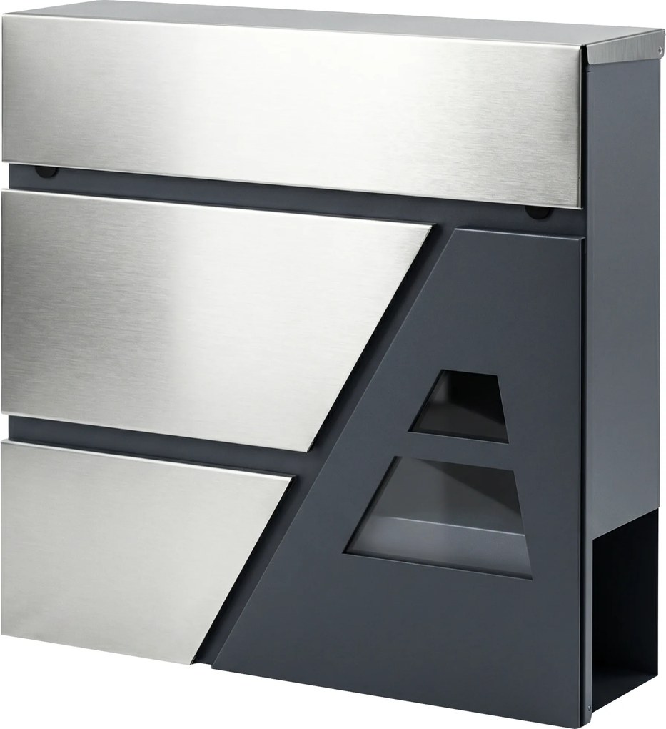 Caixa de Correio Exterior de Aço Inoxidável 13 L Caixa de Correio de Parede com Fechadura e 2 Chaves Suporte para Jornais Cinzento Escuro