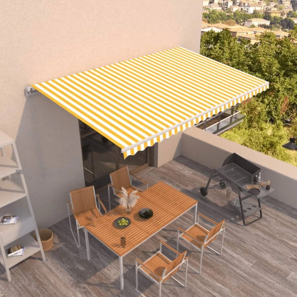 Toldo retrátil manual 500x350 cm amarelo e branco