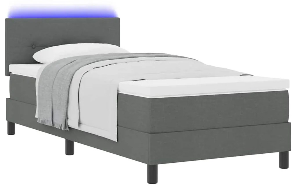 Cama Box com Colchão e LED Cinza Escuro 90x200 cm Tecido