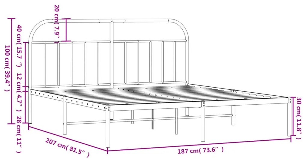 Estrutura de cama com cabeceira 180x200 cm metal branco