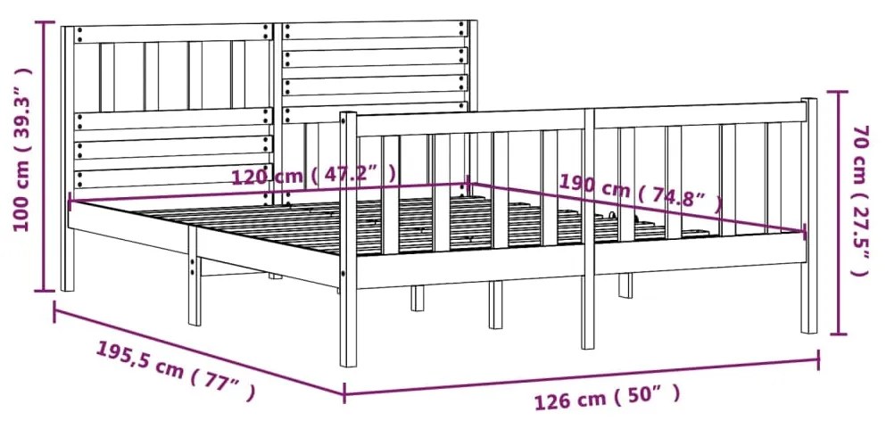 Estrutura de cama pequena casal 120x190 cm pinho maciço