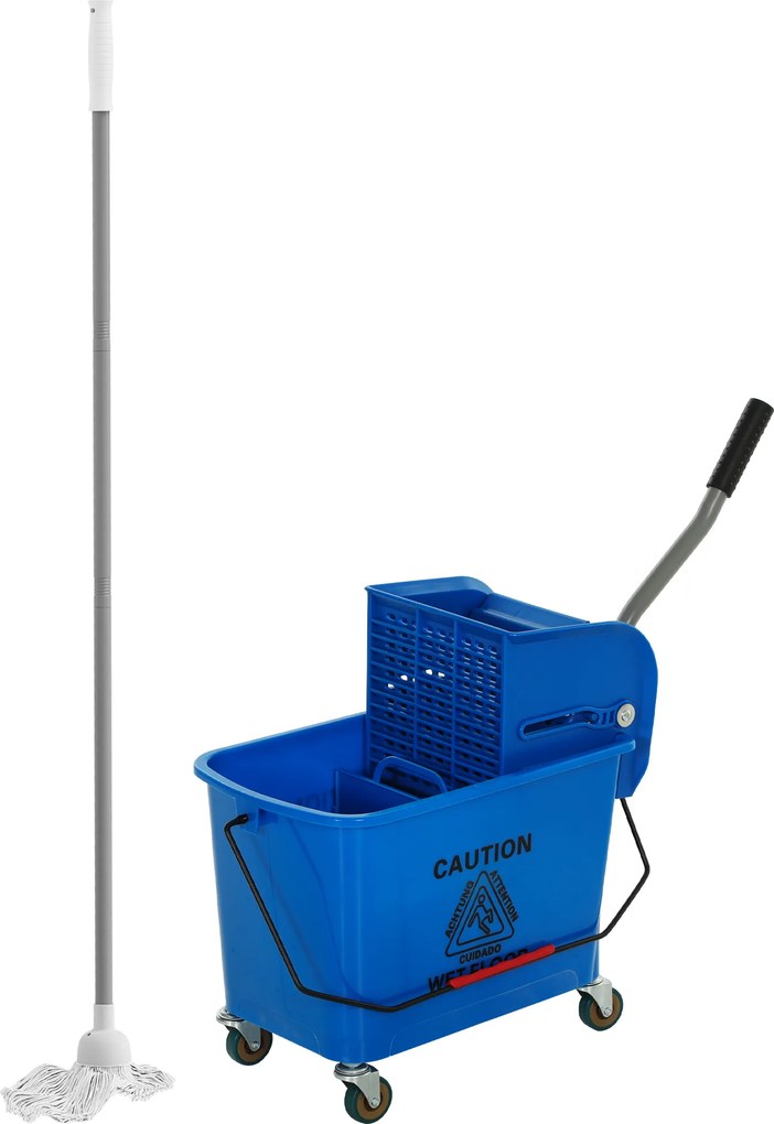 HOMCOM Balde de Limpeza com Escorredor Painel Separador e Rodas Capacidade de 20 L para Limpeza Doméstica 45x26,5x70 cm Azul | Aosom Portugal