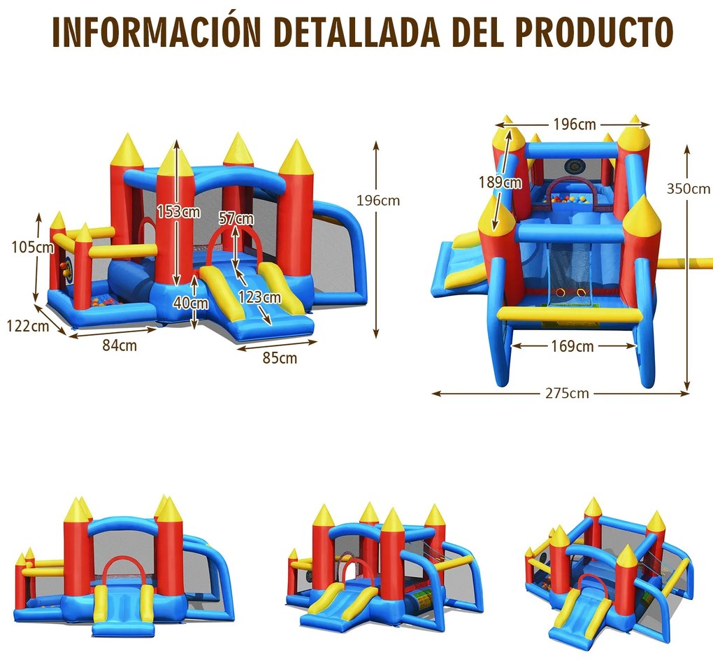 Castelo insuflável Infantil Com Compressor Escorrega, Baliza de Futebol Exterior 350 x 275 x 196 cm