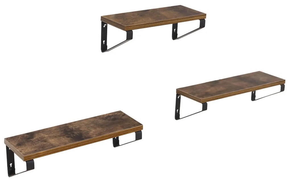 Conjunto de 3 prateleiras de parede de aspeto industrial Castanho Vintage-preto