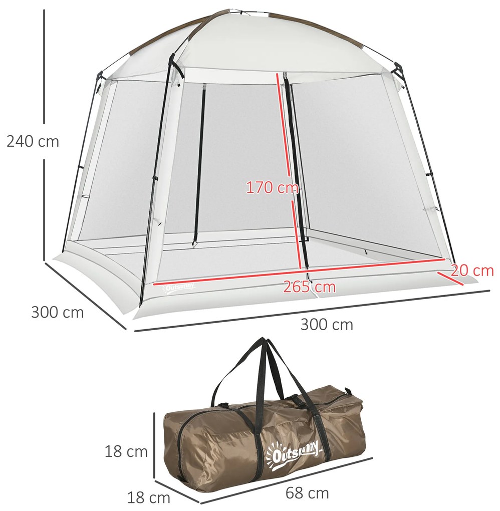 Tenda de Jardim para 6-8 Pessoas com 4 Mosquiteiras e 2 Portas Proteção UV50+ Inclui Bolsa de Transporte 3x3 m Branco