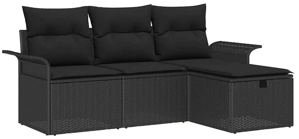 Conjunto de Sofá de Jardim com 4 Peças e Almofadas Pretas em Rattan Si